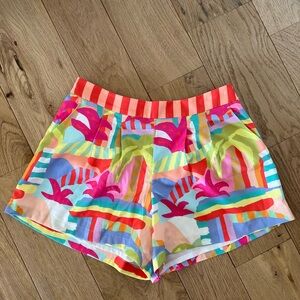 crosby. High-Waist Tropical Print Shorts in Pink, Coral, Lime, Aqua & Cream